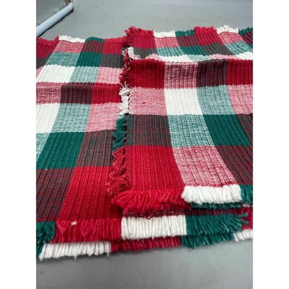 Christmas table runner rectangle plaid red green fringe border 72X13" READ - Picture 4 of 5